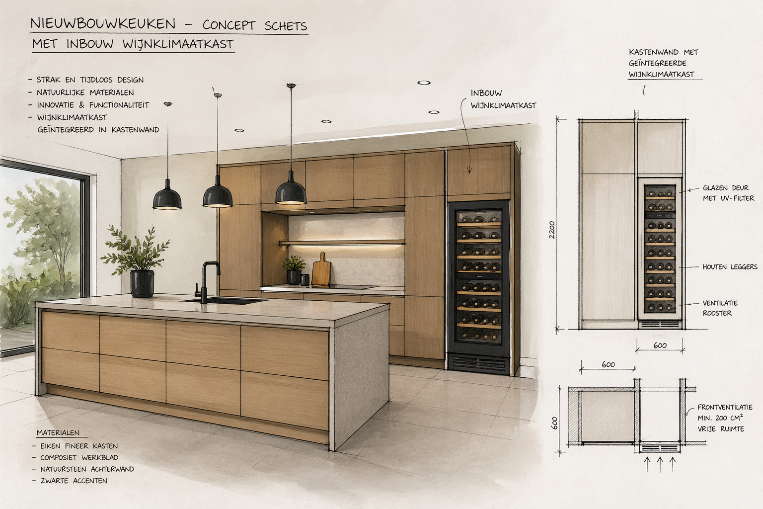 Een wijnklimaatkast in uw nieuwbouw keuken