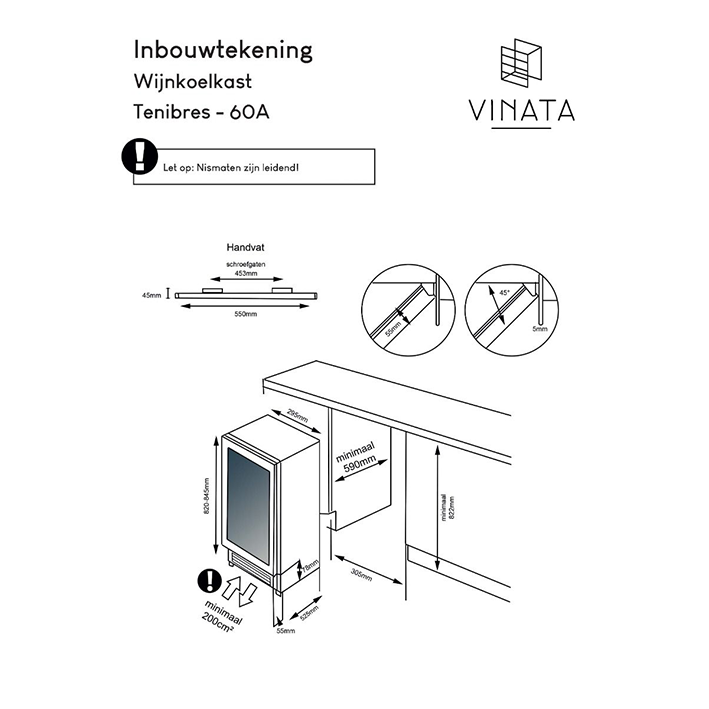 Vinata Tenibres 18 | 1 zone | Wijnkoelkast