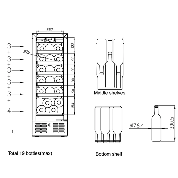 Tefcold TFW100-S | 19 flessen | 1 zone | Wijnkoelkast