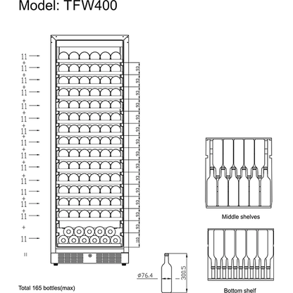 Tefcold TFW400-F | 165 flessen | 1 zone | Wijnkoelkast