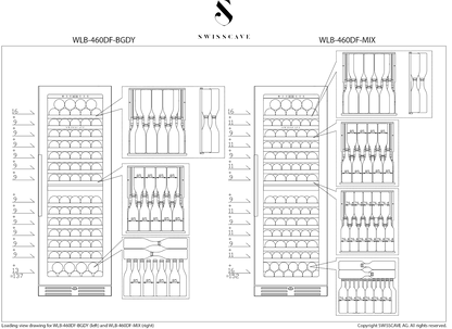 Swisscave WLB-460DF-MIX | 2 zones | Premium Wijnklimaatkast